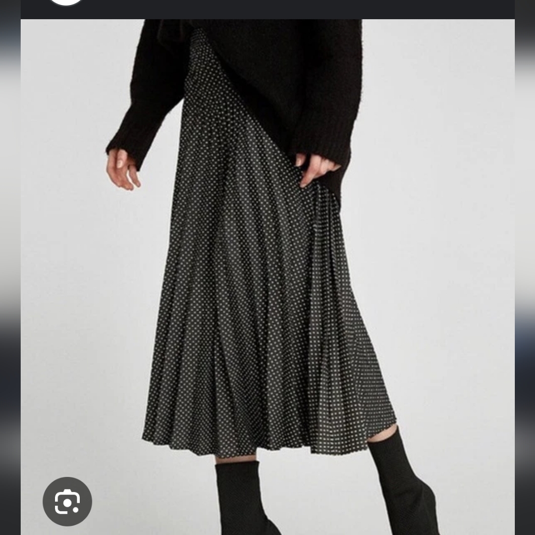 Nwt Zara Black Polka Dot Pleated Skirt Xs